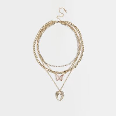 Gold diamante multirow necklace | River Island (UK & IE)