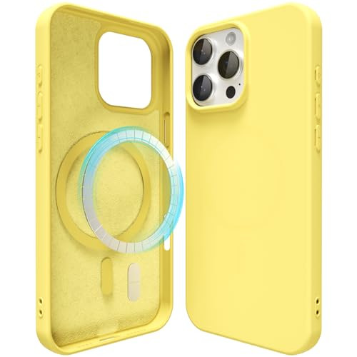 oakxco Silicone Case for iPhone 16 Pro Max Case Magnetic, Compatible with Magsafe Wireless Charging, Slim Thin Soft Rubber Gel, Girly Cute Aesthetic Trendy Hard Shell Mag Safe Cover for Women, Yellow | Amazon (US)