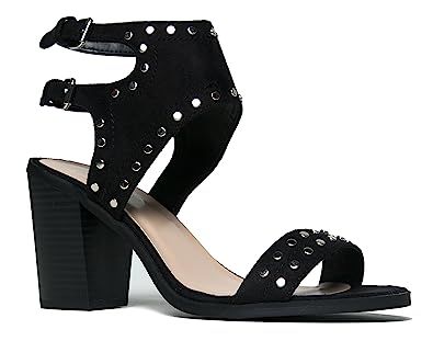 J. Adams Studded Suede Cut Out Sandal - High Heel Buckle Shoe - Edgy Sexy Wood Block Heel - linq by | Amazon (US)