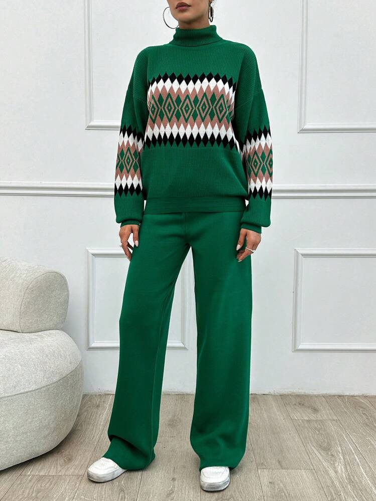 SHEIN Tall Damestrui met geometrisch patroon en hoge hals, 2 stuks/set | SHEIN