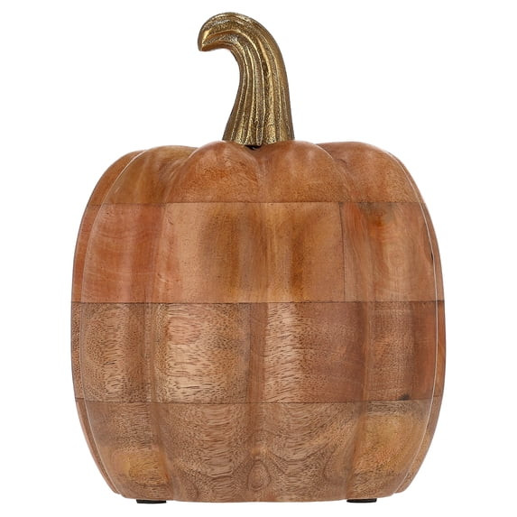 Wooden Pumpkin with Metal Stem Tabletop Decoration, Brown, 8", Fall by Way To Celebrate | Walmart (US)