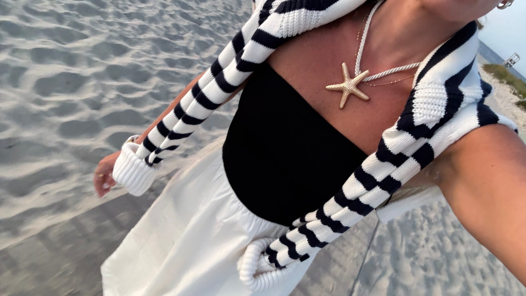 Always a neutral girl - loving the stripes sweater & starfish necklace with this dress! 

Black and white dress, b&w fit, striped sweater, strapless dress, beach vacation, beach travel, date night fit, resortwearr 

#LTKTravel #LTKStyleTip