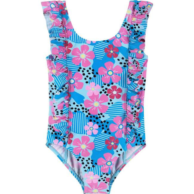 Andy & Evan | Aqua Floral Print One-Piece Kids Toddler Swimsuit (Blue, Size 2Y) | Maisonette | Maisonette