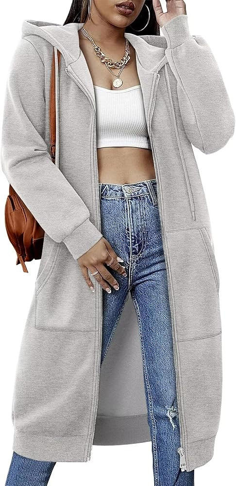 StunShow Womens Zip Up Hoodies Fleece Long Oversized Sweatshirt Jacket Casual Fall Coat with Pock... | Amazon (US)