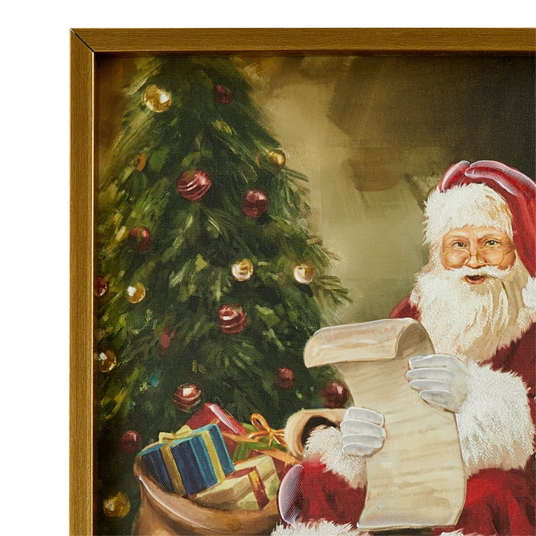 Santa's List Framed Tinted Gel & Glitter Embellished Canvas Christmas Wall Art, by Holiday Time | Walmart (US)