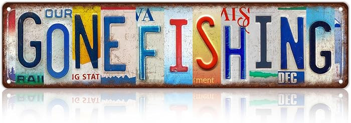 Vintage Gone Fishing Metal Tin Signs Street Signs Man Cave Bar Cafe Home Wall Decor 16 x 4 Inches | Amazon (US)