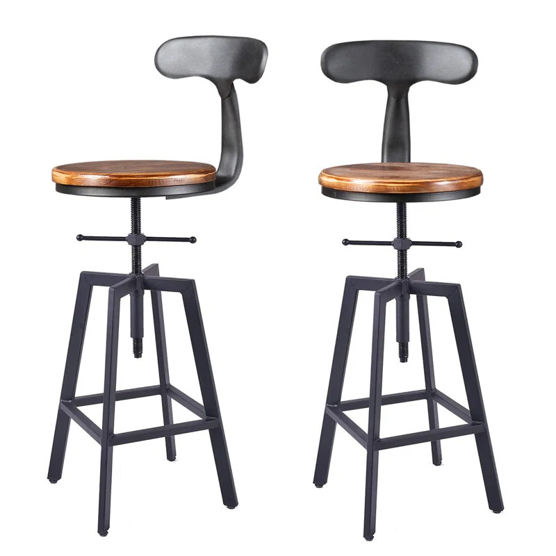 Set Of 2 Industrial Bar Stool-Adjustable Swivel Wood Metal Stool With Backrest,Black,Fully Welded... | Wayfair North America