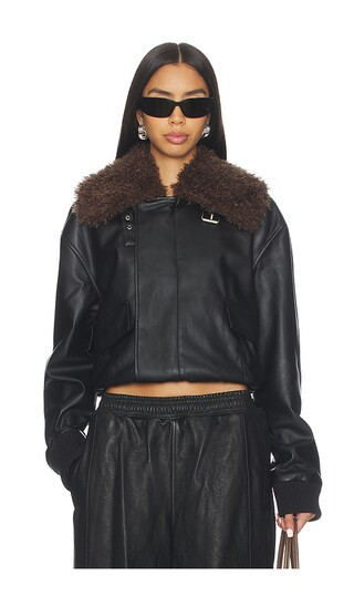 superdown Philomena Faux Leather Jacket in Black. - size S | Revolve Clothing (Global)