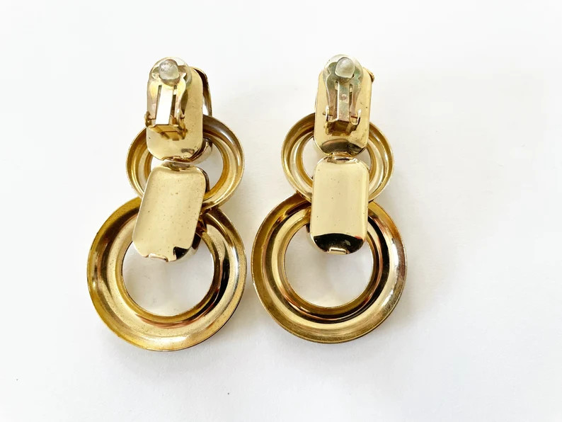 Vintage Gold Tone Double Ring Door Knocker Clip-on Earrings | Etsy (UK)