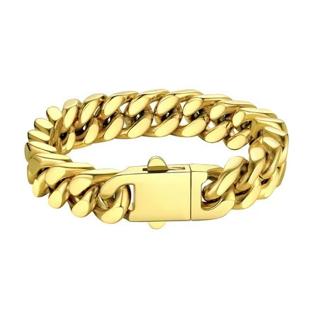 Bestyle 18K Gold Plated Miami Cuban Link Chain Bracelets for Men, Hip-Hop Cool Men’s Bracelet Stainless Steel Hand Chain Bracelet (12mm Width, 19cm Length) | Walmart (US)