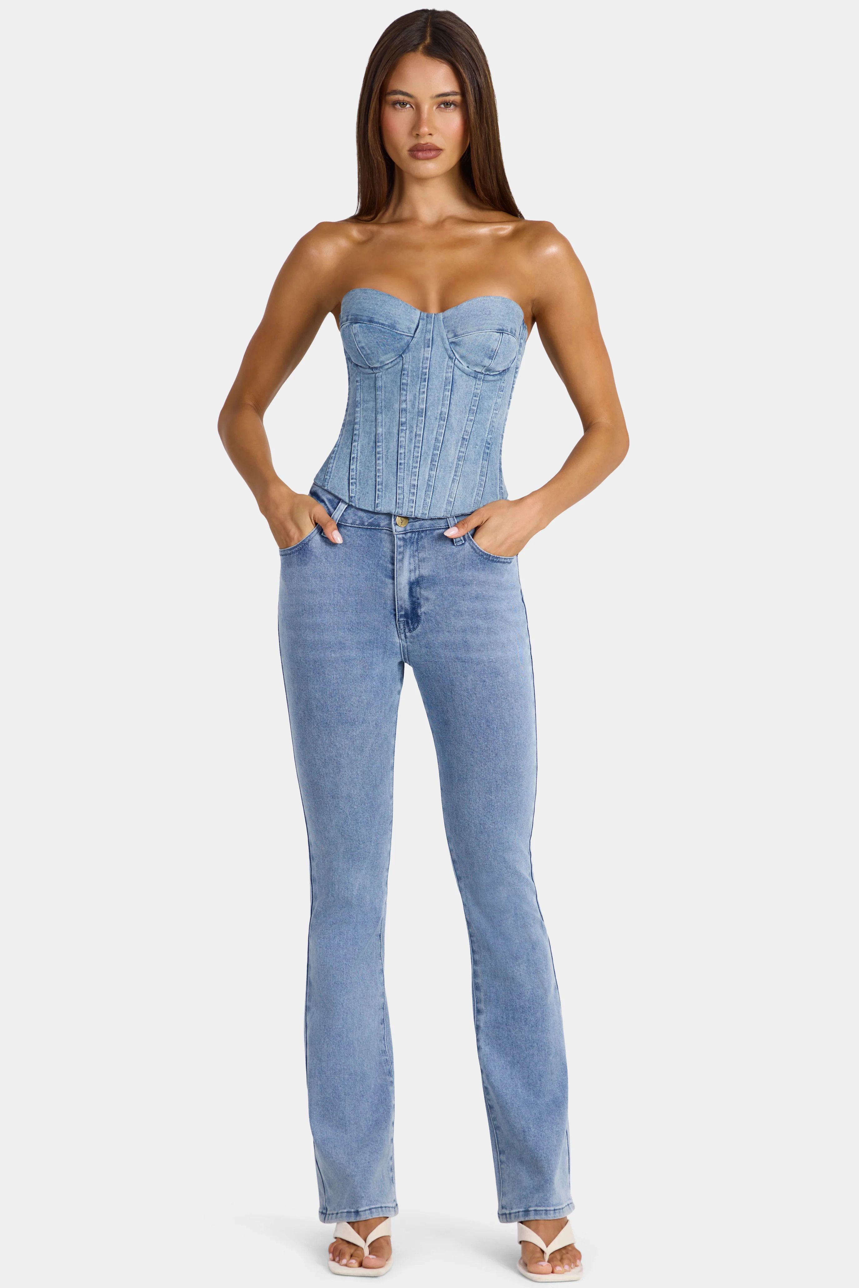Lilianna Low-Rise Flared Jeans in Midwash Blue | Oh Polly | Oh Polly