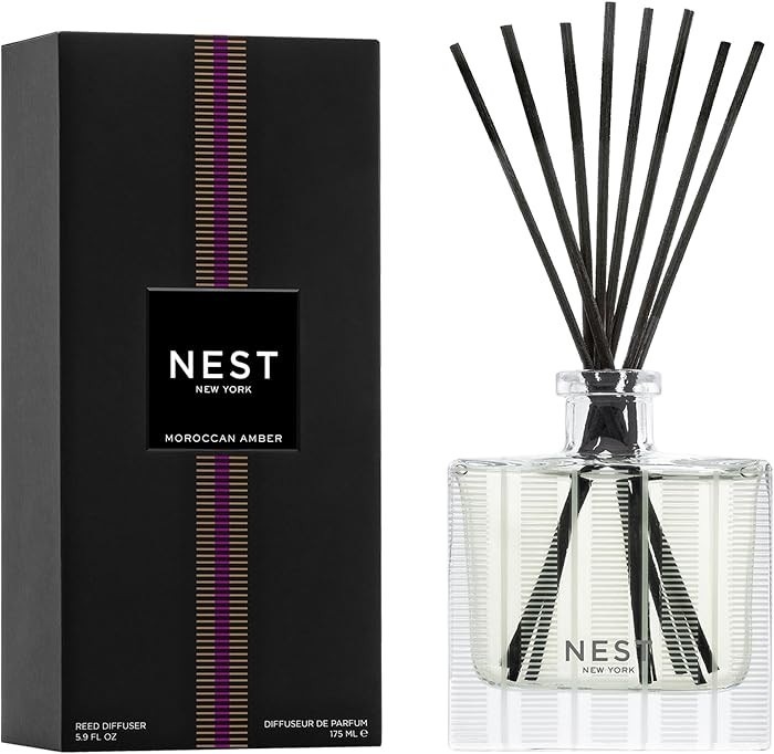 NEST New York Reed Diffuser, Moroccan Amber - 5.9 fl oz - Fragrance for Up to 90 Days - Reusable, Refillable Glass Holder - Includes 8 All-Natural Reed Sticks - Flame Free | Amazon (US)