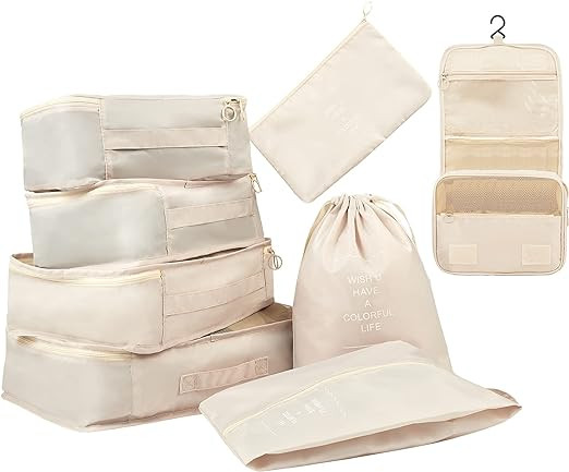 CHYUANX 8 Pcs Set Packing Cubes , Lightweight Travel Luggage Packing Organizers With Toiletry Bag... | Amazon (US)