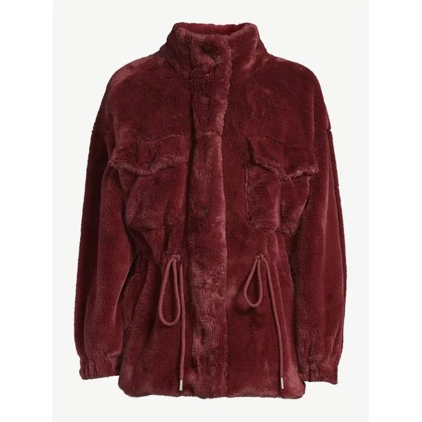 Scoop Women's Faux Fur Oversized Jacket with Cinch Waist - Walmart.com | Walmart (US)