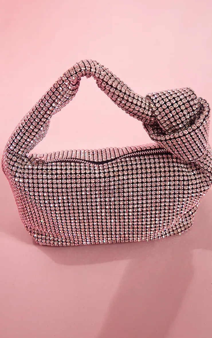 Silver Diamante Slouchy Knot Shoulder Bag | PrettyLittleThing US