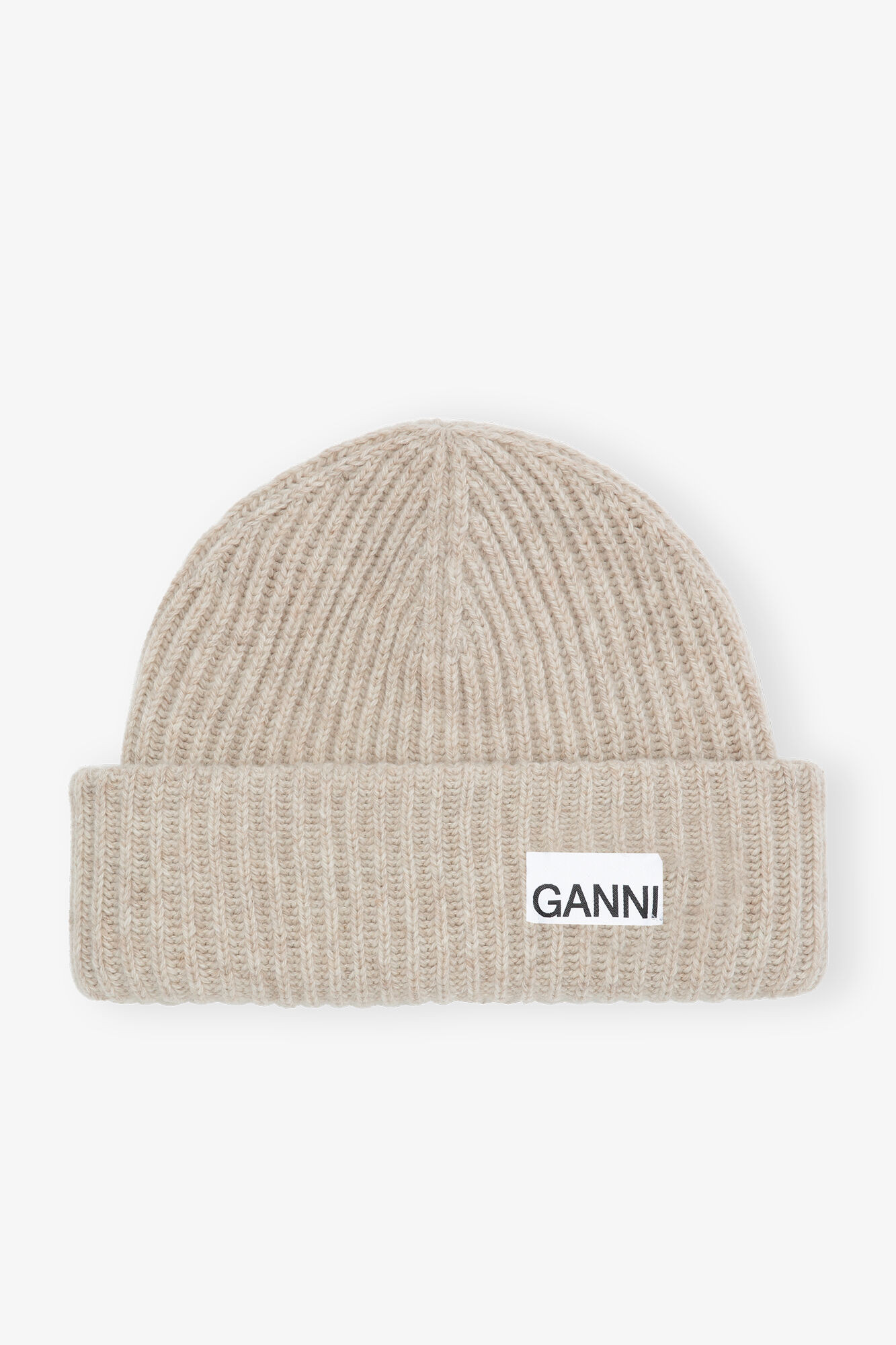 Sand Fitted Wool Rib Knit Beanie | Ganni