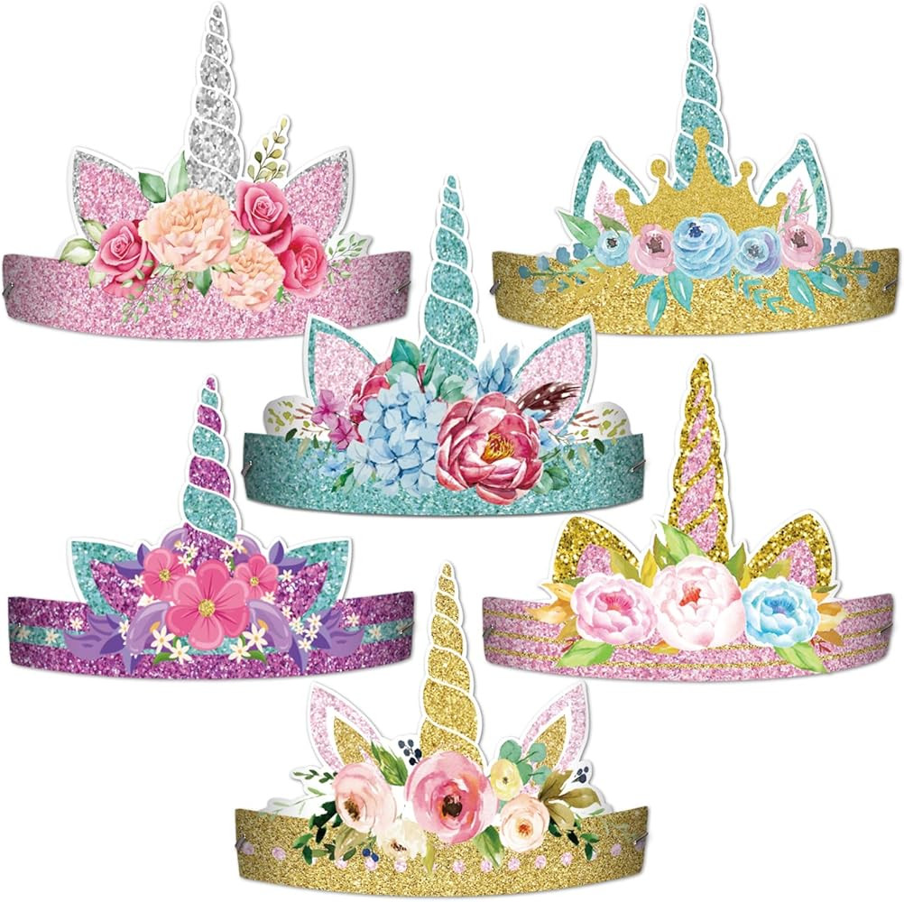12 Pieces Unicorn Birthday Party Hats Unicorn Paper Party Crown Headbands for Girls, Gold Silver Hor | Amazon (US)