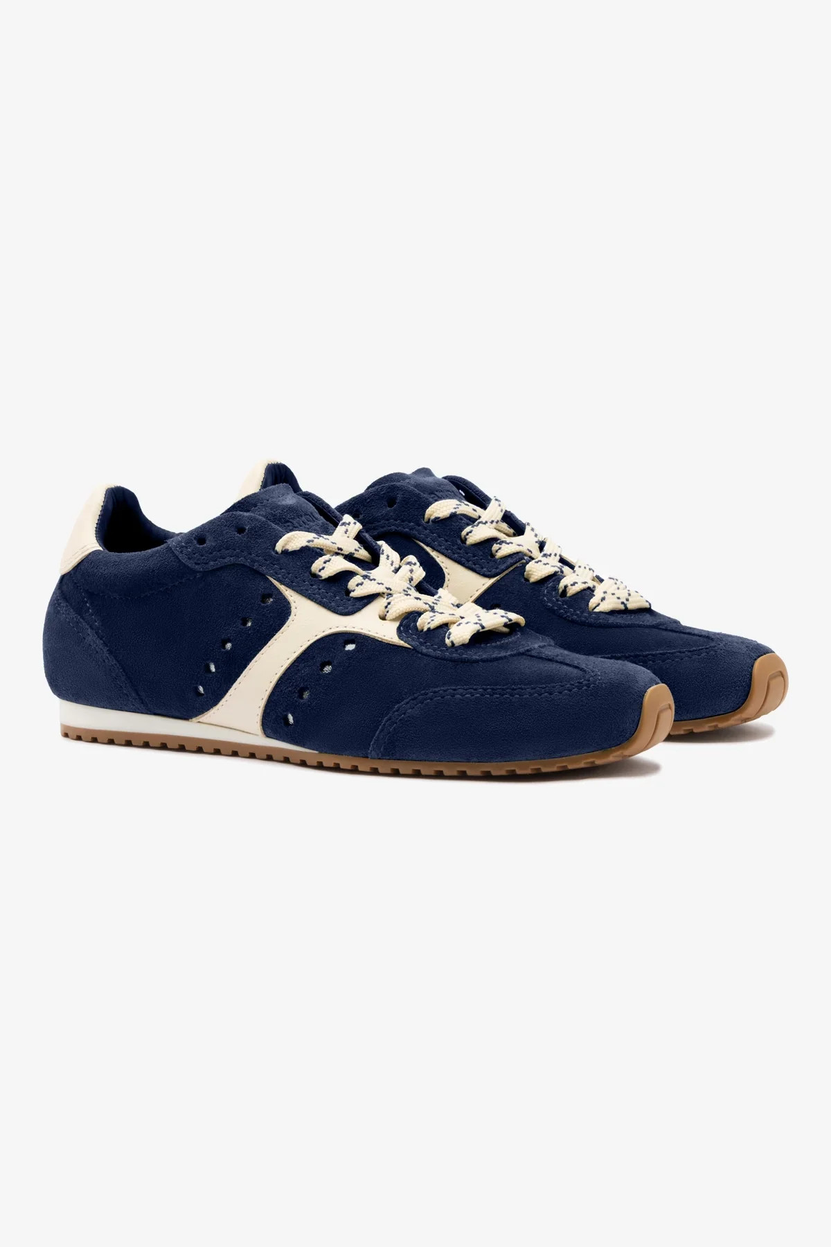 Stella Sneaker In Navy Suede and Ivory Leather | Larroude