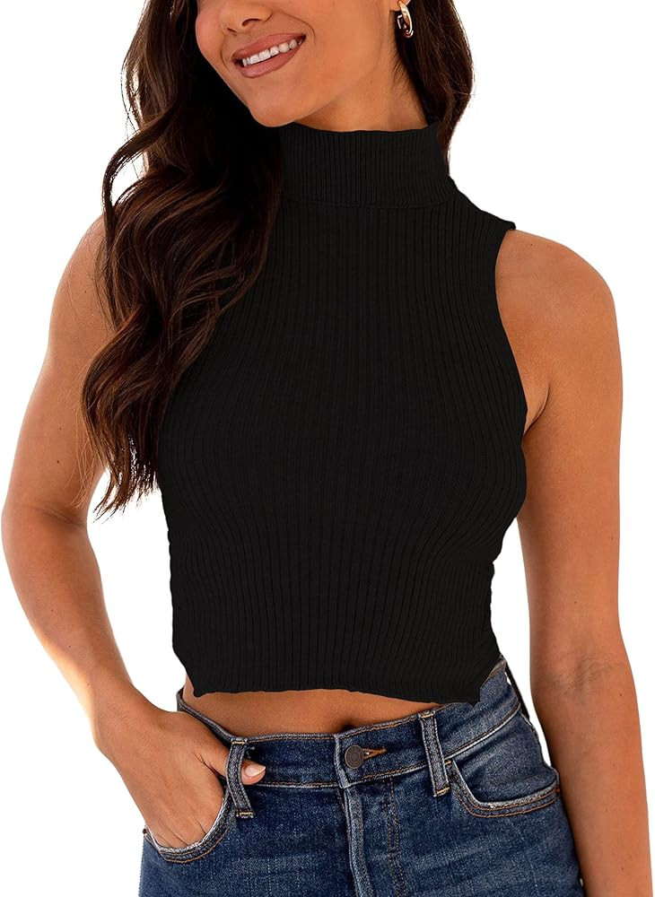 Amarmia Women's Mock Neck Knit Sweater Vest Sleeveless Crossback Crop Tops Cute Sexy Ribbed Pullo... | Amazon (US)