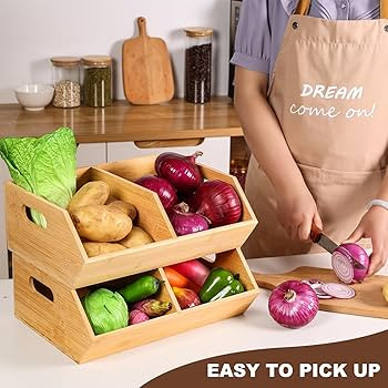 2 Set Bamboo Storage Bins, Pantry Organizers and Storage, Kitchen Countertop Organization and Sto... | Amazon (US)