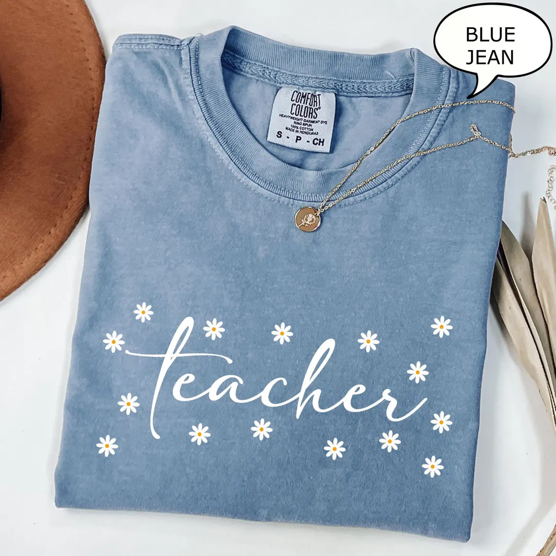 Comfort Colors® Floral Teacher Shirt, Daisy Flower Teacher Shirt, Flower and Garden Festival Tee... | Etsy (US)