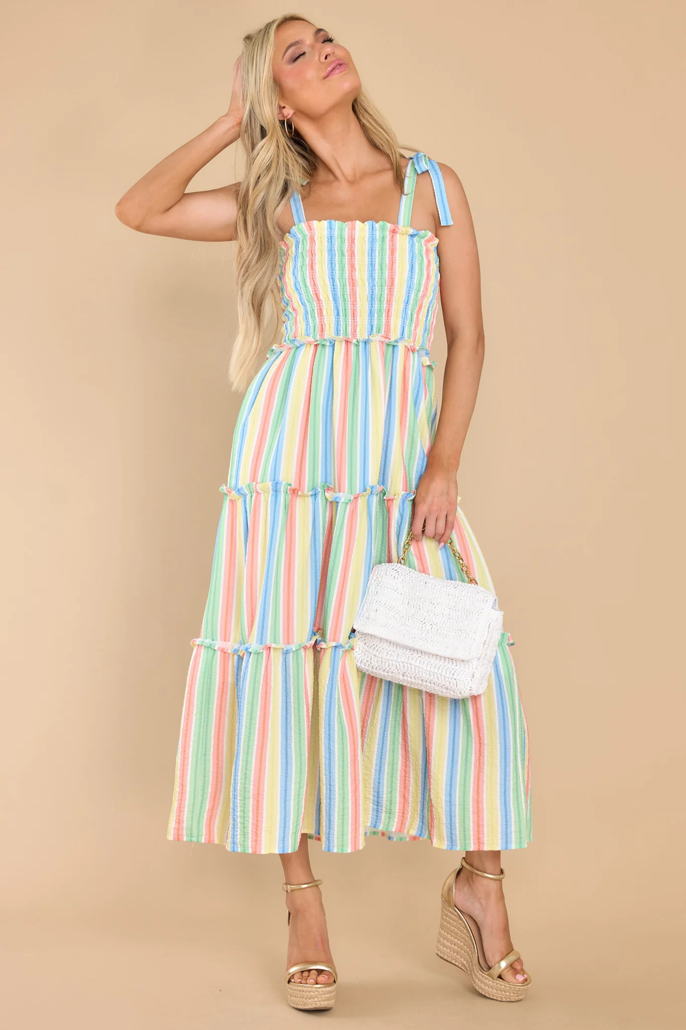 Paradise Of Love Rainbow Striped Maxi Dress | Red Dress 