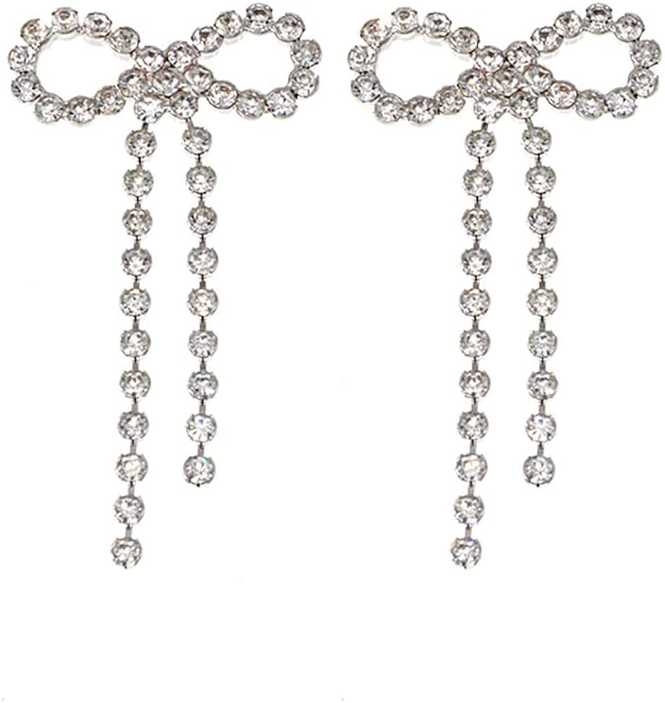 Relovet Bowknot Earrings Rhinestone Dangle Crystal Earrings for Women | Amazon (US)