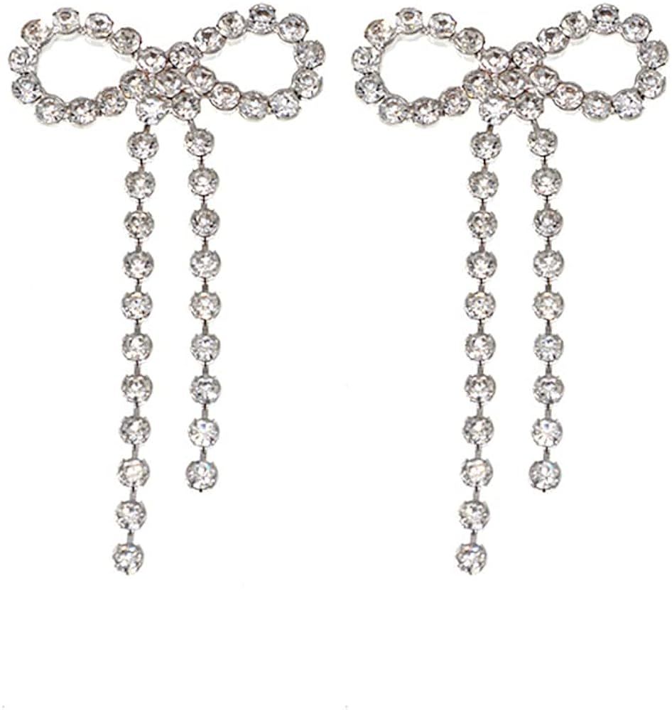 Relovet Bowknot Earrings Rhinestone Dangle Crystal Earrings for Women | Amazon (US)