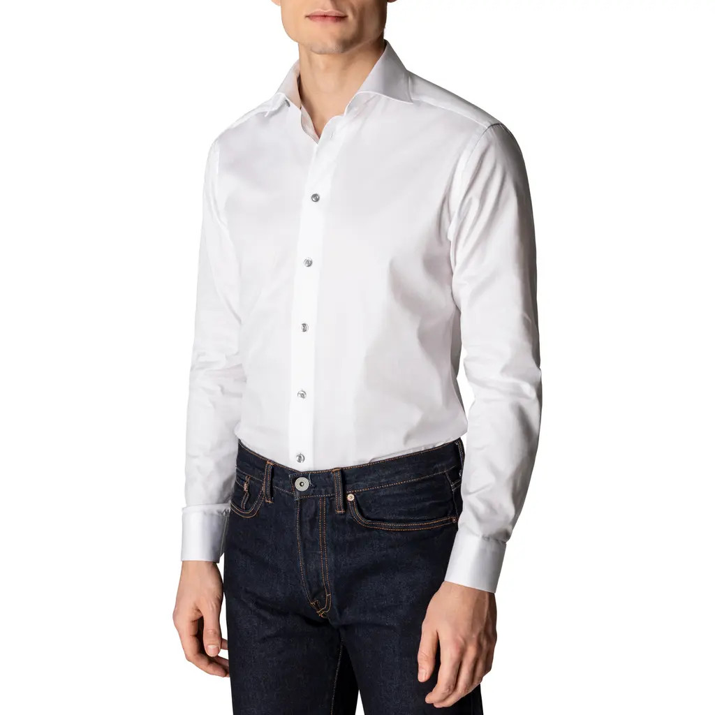 Eton Slim Fit Cotton Twill Dress Shirt in White at Nordstrom, Size 17.5 | Nordstrom
