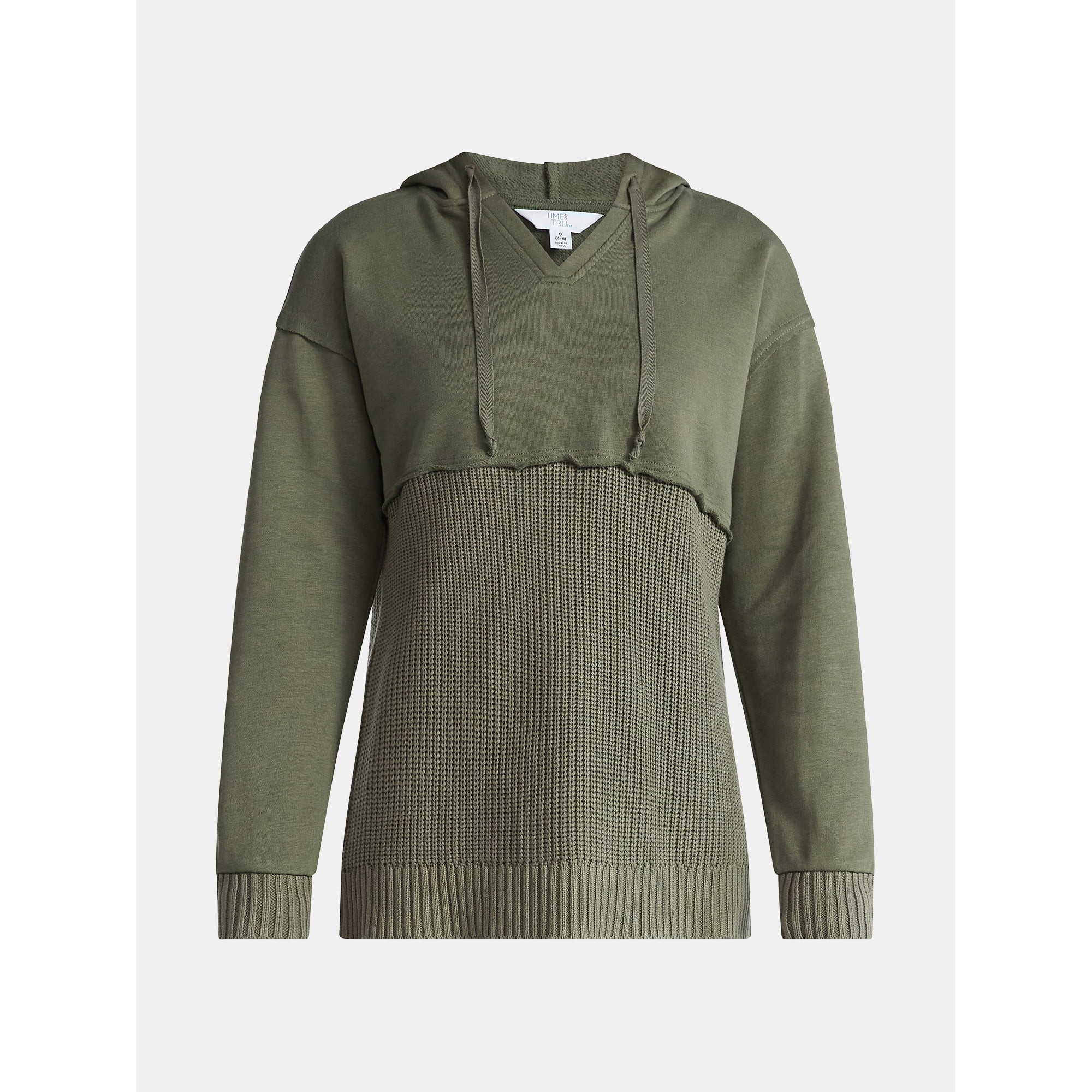 Time and Tru Women's and Women's Plus Fashion Mixed Media Hoodie, Sizes XS-4X - Walmart.com | Walmart (US)