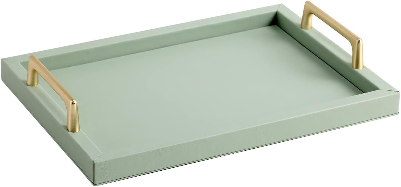CASEGRACE PU Leather Decorative Tray with Gold Metal Handles Modern Elegant Display Storage Servi... | Amazon (US)