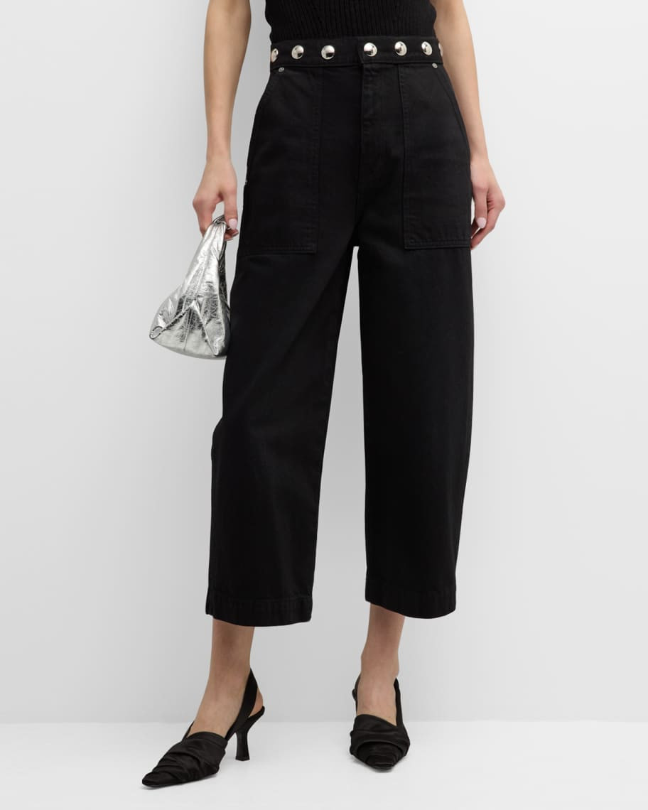 Khaite Hewey Straight-Leg Jeans with Studded Waist | Neiman Marcus