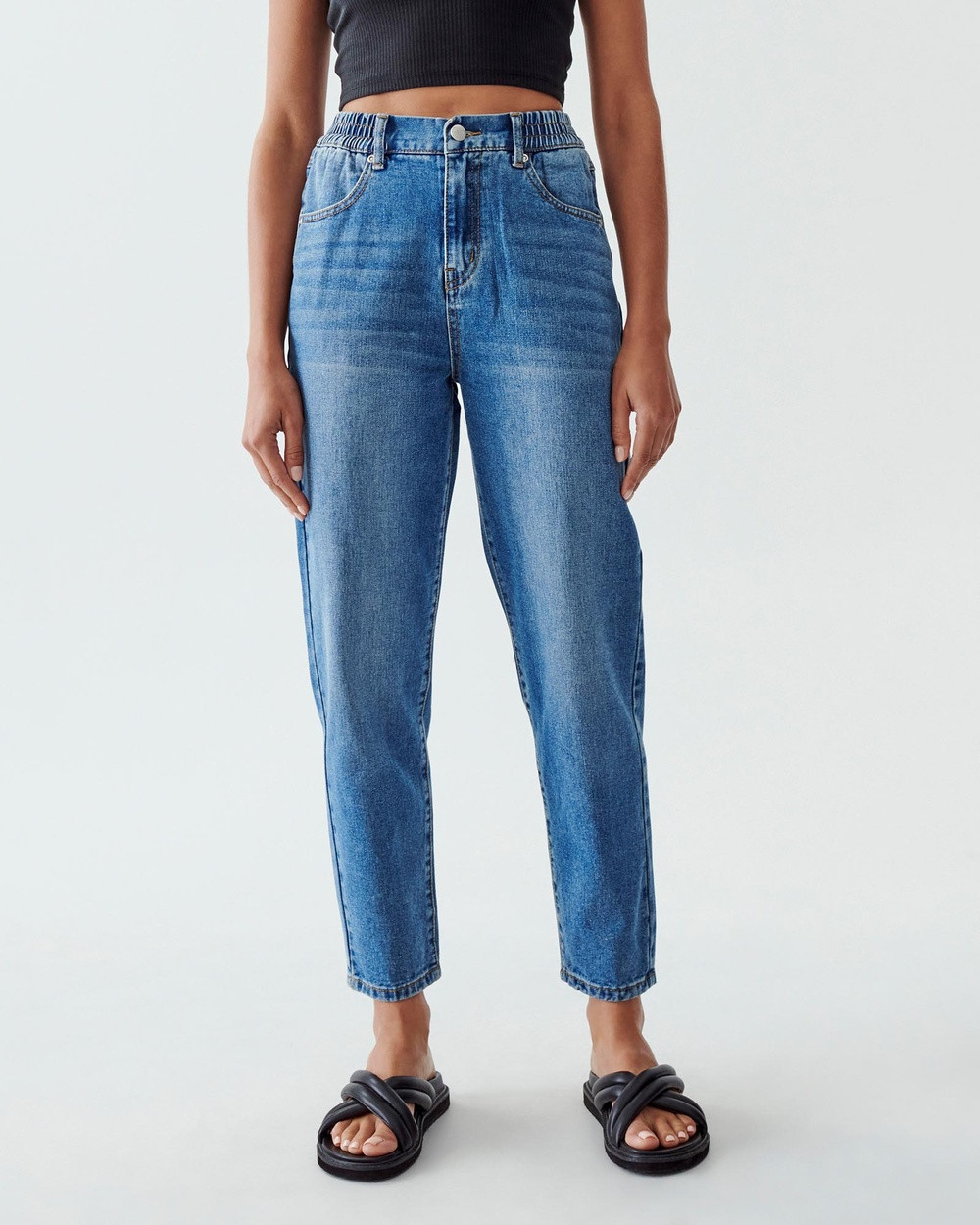 Calli - Hudson Mom Jeans - High-Waisted (Mid-Blue Wash) Hudson Mom Jeans | THE ICONIC (AU & NZ)
