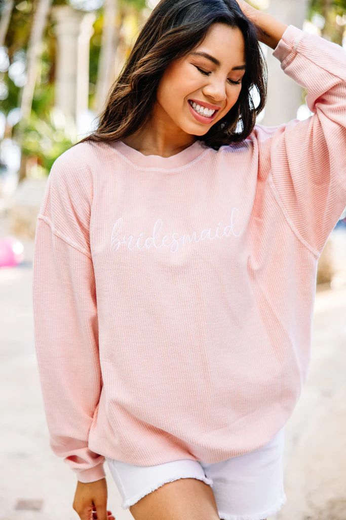 Bridesmaid Blush Pink Corded Embroidered Sweatshirt | The Mint Julep Boutique
