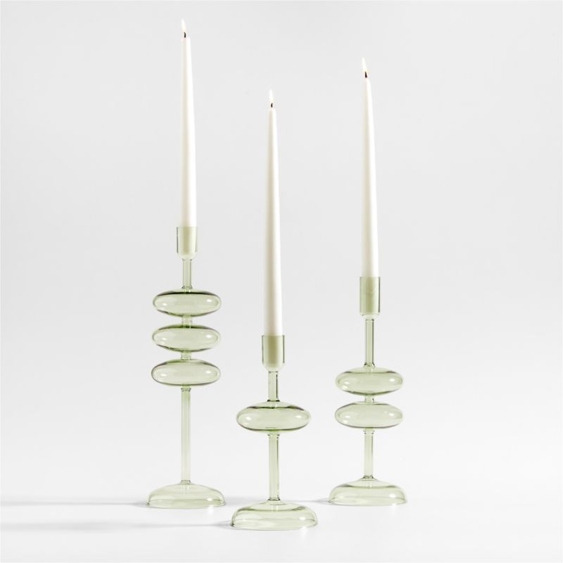 Venezia Smoke Green Glass Taper Candle Holders, Set of 3 + Reviews | Crate & Barrel | Crate & Barrel
