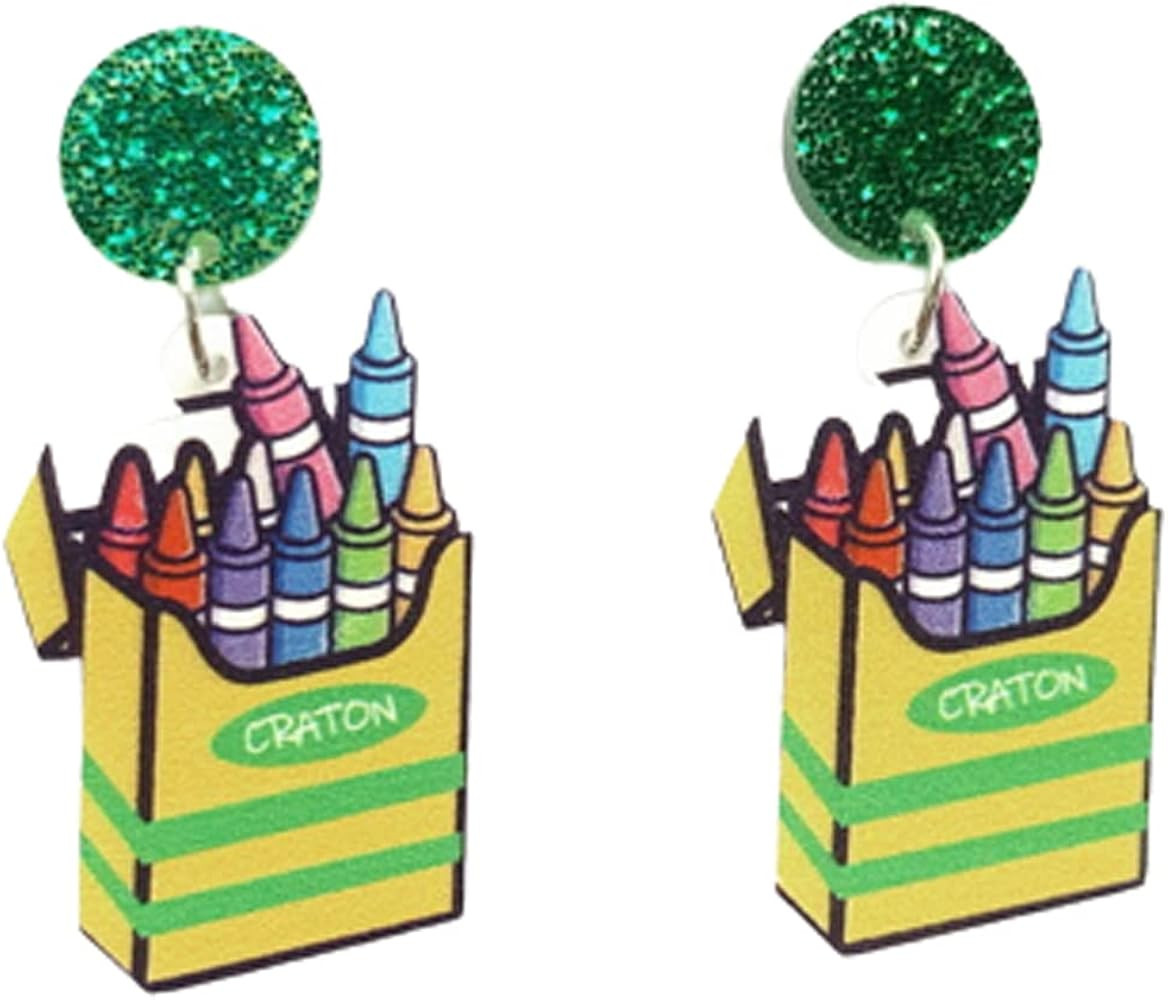 Funny Wooden Stackable Love Book Pencil Drop Dangle Earrings Lightweight Rainbow Sunflower Crayon... | Amazon (US)