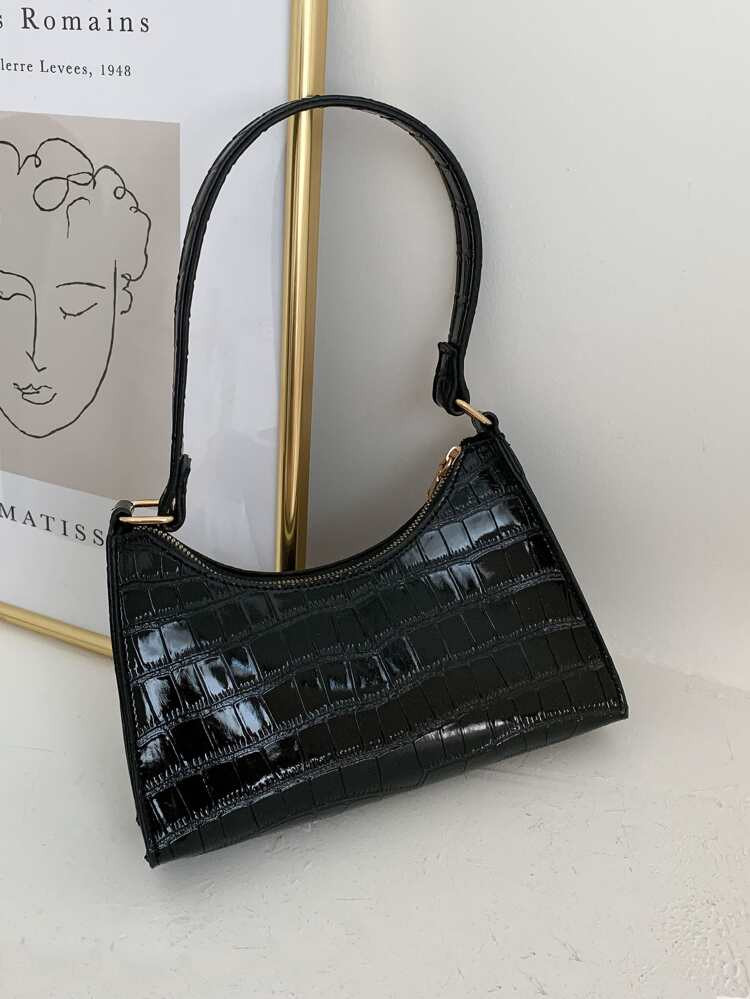 Croc Embossed Baguette Bag | SHEIN
