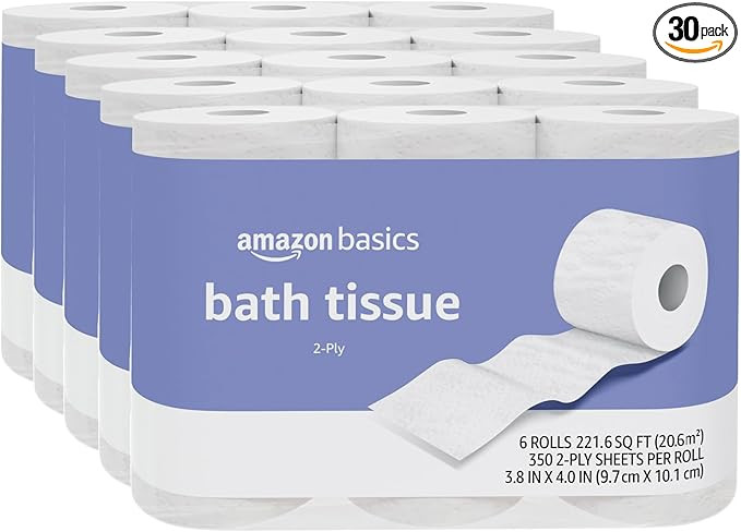 Amazon Basics 2-Ply Toilet Paper, 30 Rolls = 120 Regular Rolls, Unscented, 350 Sheet, (Pack of 30... | Amazon (US)