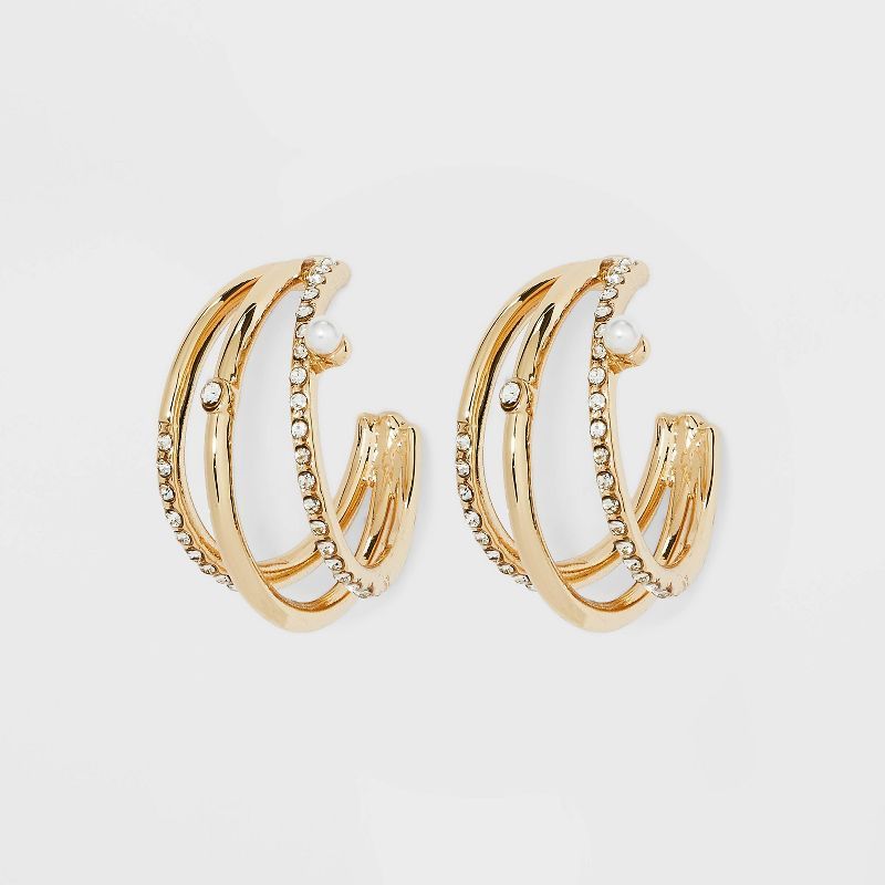 SUGARFIX by BaubleBar Pearl and Crystal Statement Hoop Earrings - Gold | Target