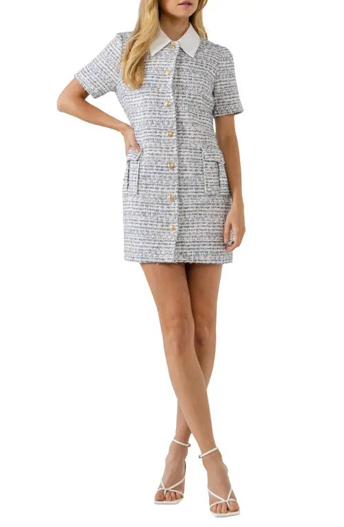 Endless Rose Short Sleeve Tweed Dress in Blue at Nordstrom, Size X-Small | Nordstrom