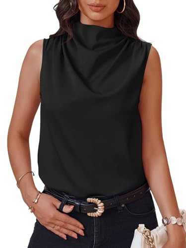 Cicy Bell Womens Mock Neck Satin Tank Tops Business Casual Work Ruched Blouses Summer Corporate O... | Amazon (US)