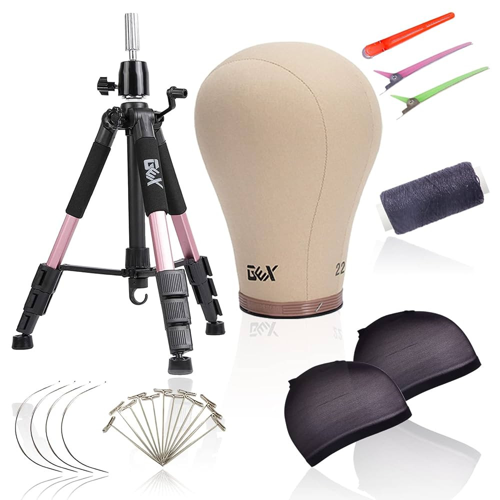 GEX 24" Canvas Cork Wig Head with 55" Mannequin Tripod For Wig Making Cosmetology Hairdressing Di... | Amazon (US)