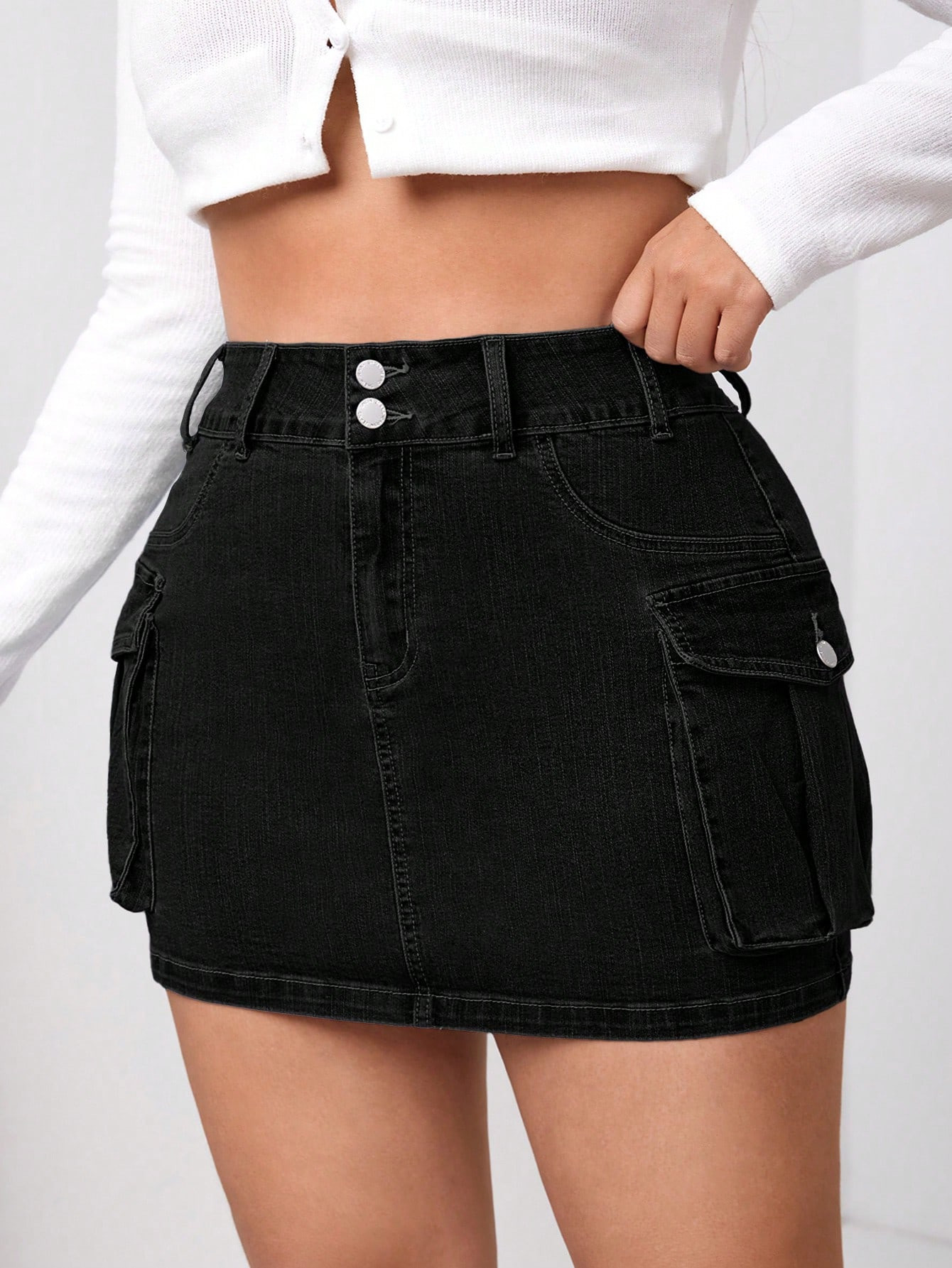 SHEIN EZwear Plus Flap Pocket Denim Skirt4.99(100+) | SHEIN