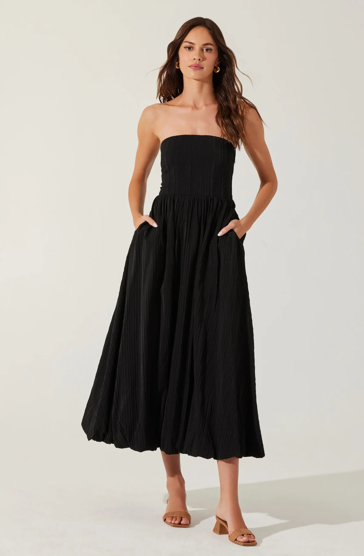 Strapless Linen-Blend Midi Dress | ASTR The Label (US)