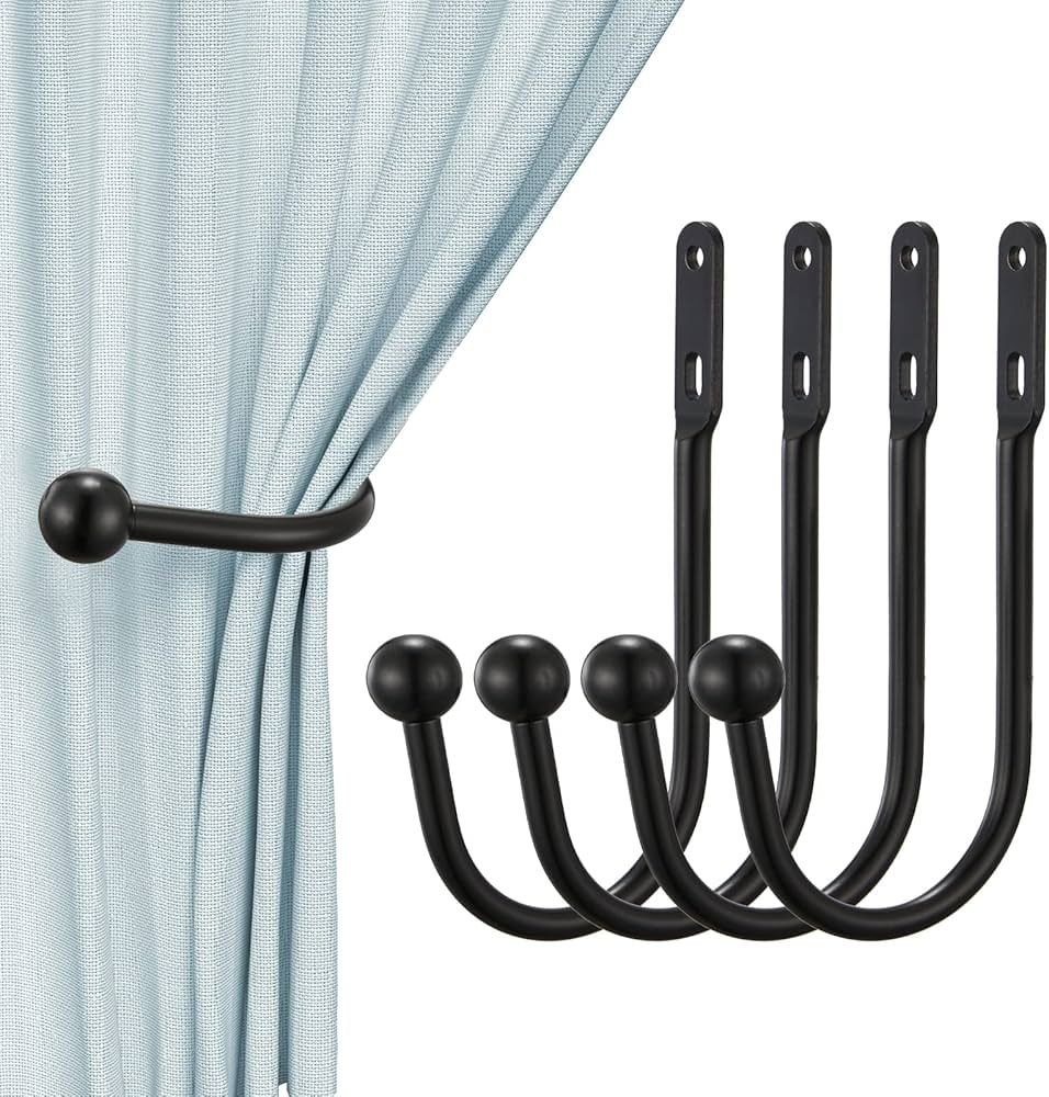 VRSS Curtain Tiebacks Drapery Holdbacks Simple Vintage Style (4pcs Black) | Amazon (US)