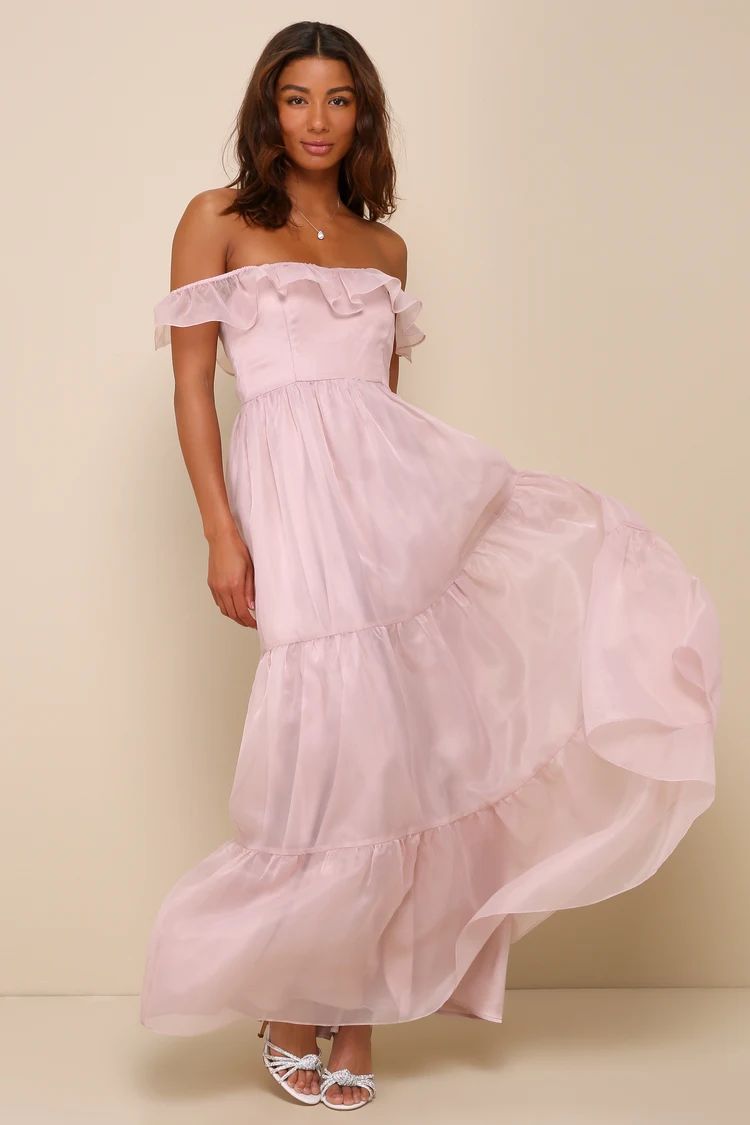 Enchanting Always Blush Organza Off-the-Shoulder Maxi Dress | Lulus