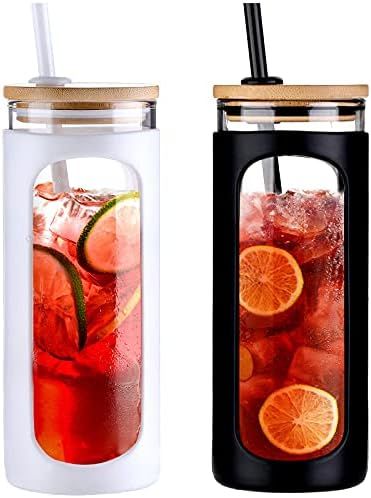 Kodrine 24 oz Glass Water Bottle with Straw and Lid, Wide Mouth Smoothie Cups,Straw Silicone Prot... | Amazon (US)