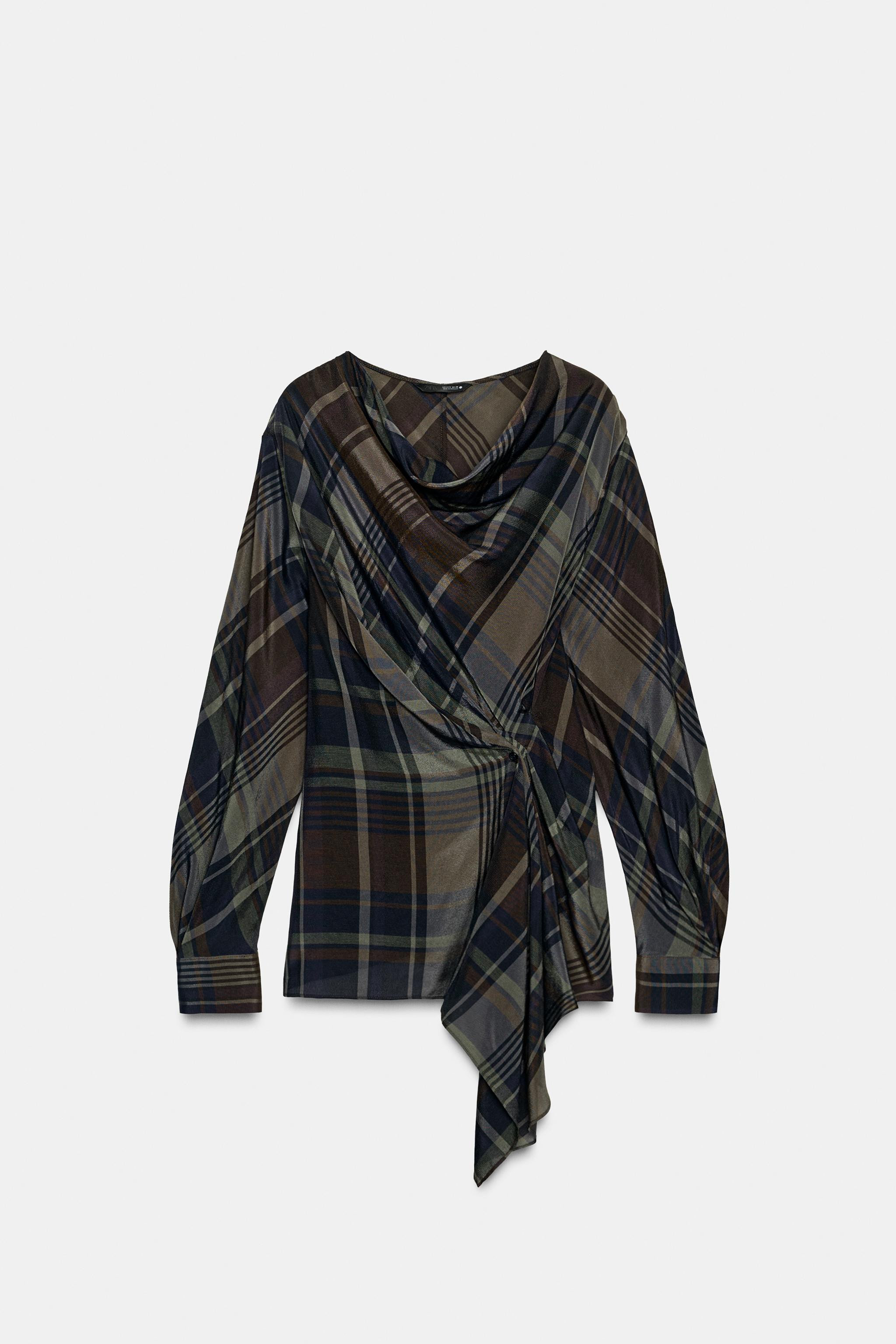 ZW COLLECTION PLAID DRAPED TOP | Zara US