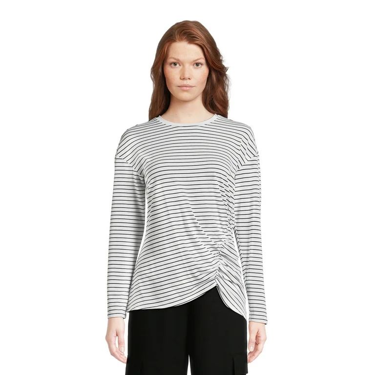 Time and Tru Women's Side Ruched Jersey Knit Top with Long Sleeves, Sizes XS-XXXL | Walmart (US)
