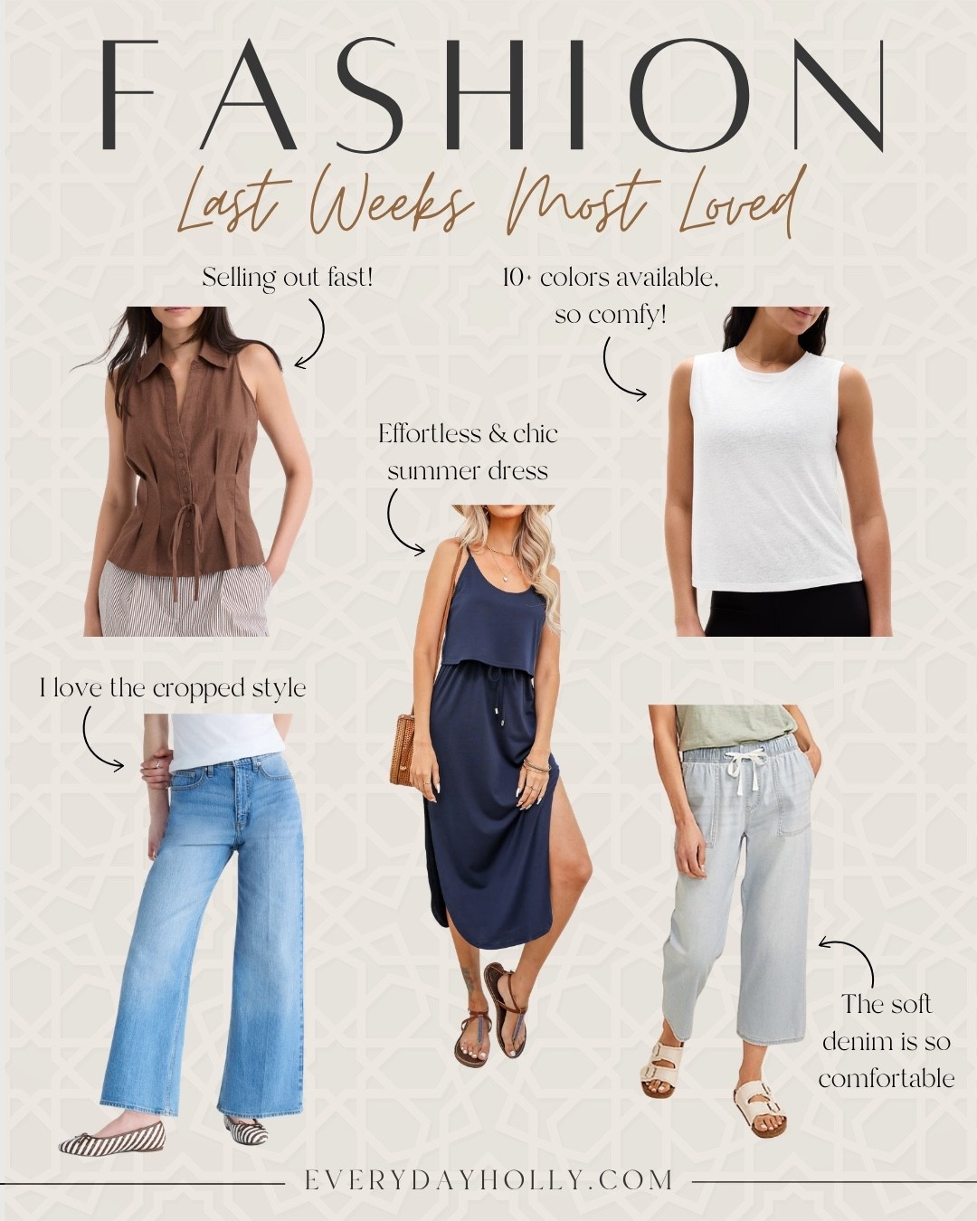 These were the pieces you loved most last week, and honestly, I get it. From the viral cropped jeans and ultra soft denim pants to the tank everyone keeps grabbing in multiple colors, these are the finds that have been on repeat lately. If you’ve been thinking about adding any of these to your cart, this is your sign.

Summer outfit ideas, Best sellers, Viral Amazon finds, Cropped jeans, Casual summer style, Everyday essentials, Comfortable fashion, Summer dress, Denim favorites, Neutral style, Capsule wardrobe, EverydayHolly

#LTKootd #LTKOver40 #LTKPetite